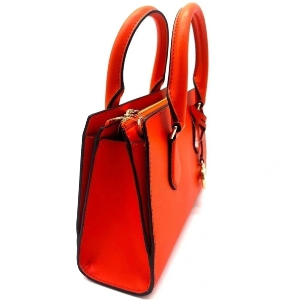 Michael Kors Sheila Small Center Zip Satchel Shoulder Crossbody Bag Orange/Gold - Picture 8 of 11